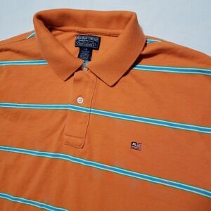 VTG Polo Jeans Ralph Lauren Polo Shirt Orange Striped Mens Large‎ RL Logo Y2k
